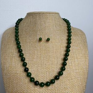 BIRK’S Nephrite Jade Beaded Necklace & Earring Set